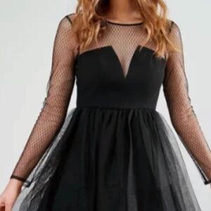 BCBG Génération Mesh Long Sleeve Midi Dress with Tulle